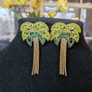 Fun Palm Tree Rhinestone Earrings Pierced